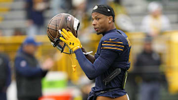Nov 2, 2025; Green Bay, Wisconsin, USA;  Green Bay Packers wide receiver Matthew Golden (0) warms up before a game against the Carolina Panthers at Lambeau Field. Mandatory Credit: Jeff Hanisch-Imagn Images