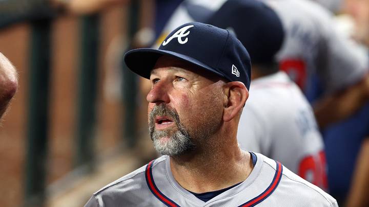 Jul 9, 2024; Phoenix, Arizona, USA; Atlanta Braves bench coach Walt Weiss against the Arizona Diamondbacks at Chase Field. Mandatory Credit: Mark J. Rebilas-Imagn Images