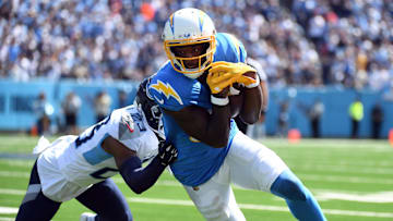 Sep 17, 2023; Nashville, Tennessee, USA; Los Angeles Chargers wide receiver Mike Williams (81) runs