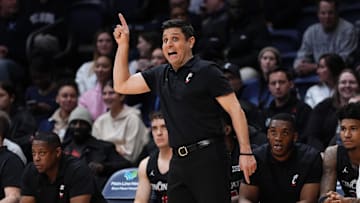Dec 3, 2024; Villanova, Pennsylvania, USA; Cincinnati Bearcats head coach Wes Miller reacts against the Villanova Wildcats in the first half at William B. Finneran Pavilion. Mandatory Credit: Kyle Ross-Imagn Images