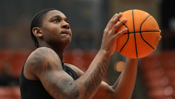 Feb 8, 2025; Stockton, California, USA; Pacific Tigers guard Elijah Fisher (22) before the game against the Gonzaga Bulldogs at Alex G. Spanos Center. Mandatory Credit: Darren Yamashita-Imagn Images
