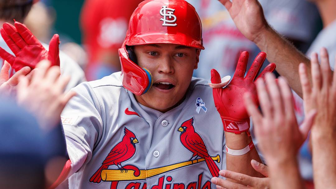 Jun 21, 2026; Kansas City, Missouri, USA; St. Louis Cardinals second baseman JJ Wetherholt (26) celebrates in the dugout after scoring during the second inning against the Kansas City Royals at Kauffman Stadium. Mandatory Credit: William Purnell-Imagn Images Jun 21, 2026; Kansas City, Missouri, USA; St. Louis Cardinals second baseman JJ Wetherholt (26) celebrates in the dugout after scoring during the second inning against the Kansas City Royals at Kauffman Stadium. Mandatory Credit: William Purnell-Imagn Images