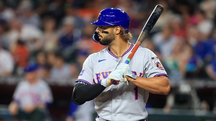 May 8, 2026; Phoenix, Arizona, USA; New York Mets outfielder MJ Melendez against the Arizona Diamondbacks at Chase Field. Mandatory Credit: Mark J. Rebilas-Imagn Images