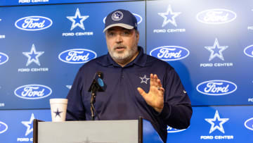 Jun 4, 2024; Frisco, TX, USA;  Dallas Cowboys head coach Mike McCarthy addresses the media before practice at the Ford Center at the Star Training Facility in Frisco, Texas. Mandatory Credit: Tim Heitman-USA TODAY Sports