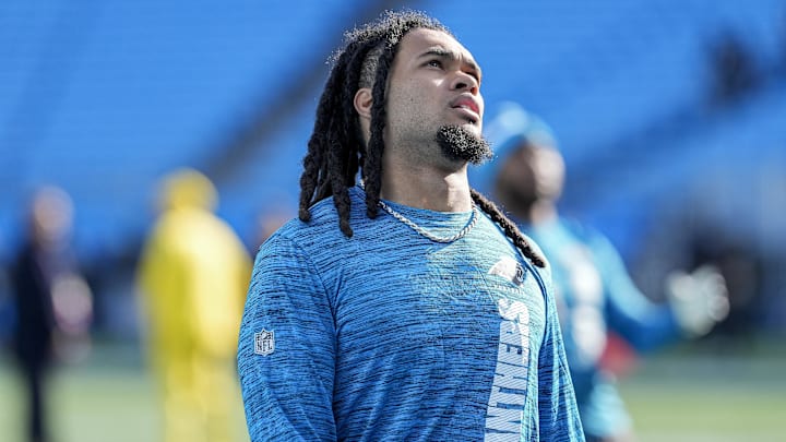 Dec 1, 2024; Charlotte, North Carolina, USA; Carolina Panthers running back Jonathon Brooks (24) during pregame warmups against the Tampa Bay Buccaneers at Bank of America Stadium. Mandatory Credit: Jim Dedmon-Imagn Images Dec 1, 2024; Charlotte, North Carolina, USA; Carolina Panthers running back Jonathon Brooks (24) during pregame warmups against the Tampa Bay Buccaneers at Bank of America Stadium. Mandatory Credit: Jim Dedmon-Imagn Images