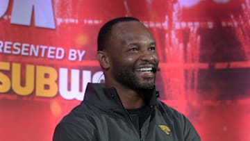 Oct 27, 2018; London, United Kingdom; Jacksonville Jaguars former running back Fred Taylor at NFL UK Live at The Drum at Wembley. Mandatory Credit: Kirby Lee-Imagn Images