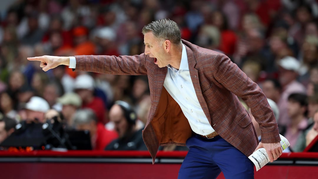 Mar 7, 2026; Tuscaloosa, Alabama, USA; Alabama Crimson Tide head coach Nate Oats reacts from the sideline during the first half against the Auburn Tigers at Coleman Coliseum. Mandatory Credit: David Leong-Imagn Images
