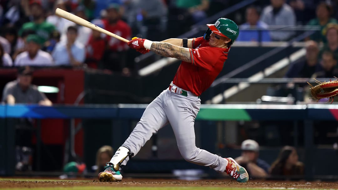 Mar 15, 2023; Phoenix, Arizona, USA; Mexico outfielder Jarren Duran against Canada during the World Baseball Classic at Chase Field. Mandatory Credit: Mark J. Rebilas-USA TODAY Sports
