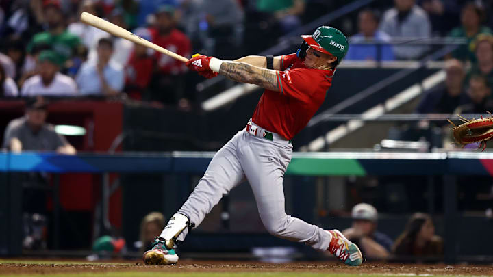 Mar 15, 2023; Phoenix, Arizona, USA; Mexico outfielder Jarren Duran against Canada during the World Baseball Classic at Chase Field. Mandatory Credit: Mark J. Rebilas-USA TODAY Sports
