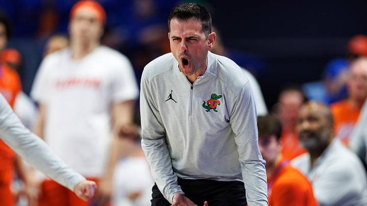 Mar 7, 2026; Lexington, Kentucky, USA; Florida Gators head coach Todd Golden reacts to a call made by a referee during the second half against the Kentucky Wildcats at Rupp Arena at Central Bank Center. Mandatory Credit: Jordan Prather-Imagn Images