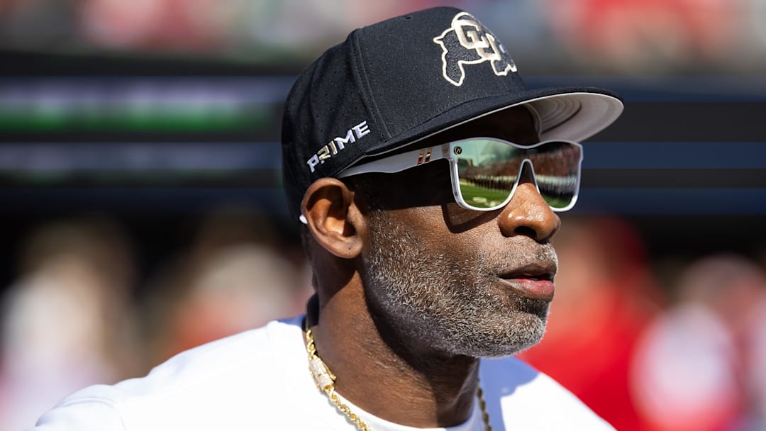 Oct 19, 2024; Tucson, Arizona, USA; Colorado Buffalos head coach Deion Sanders against the Arizona Wildcats at Arizona Stadium. Mandatory Credit: Mark J. Rebilas-Imagn Images