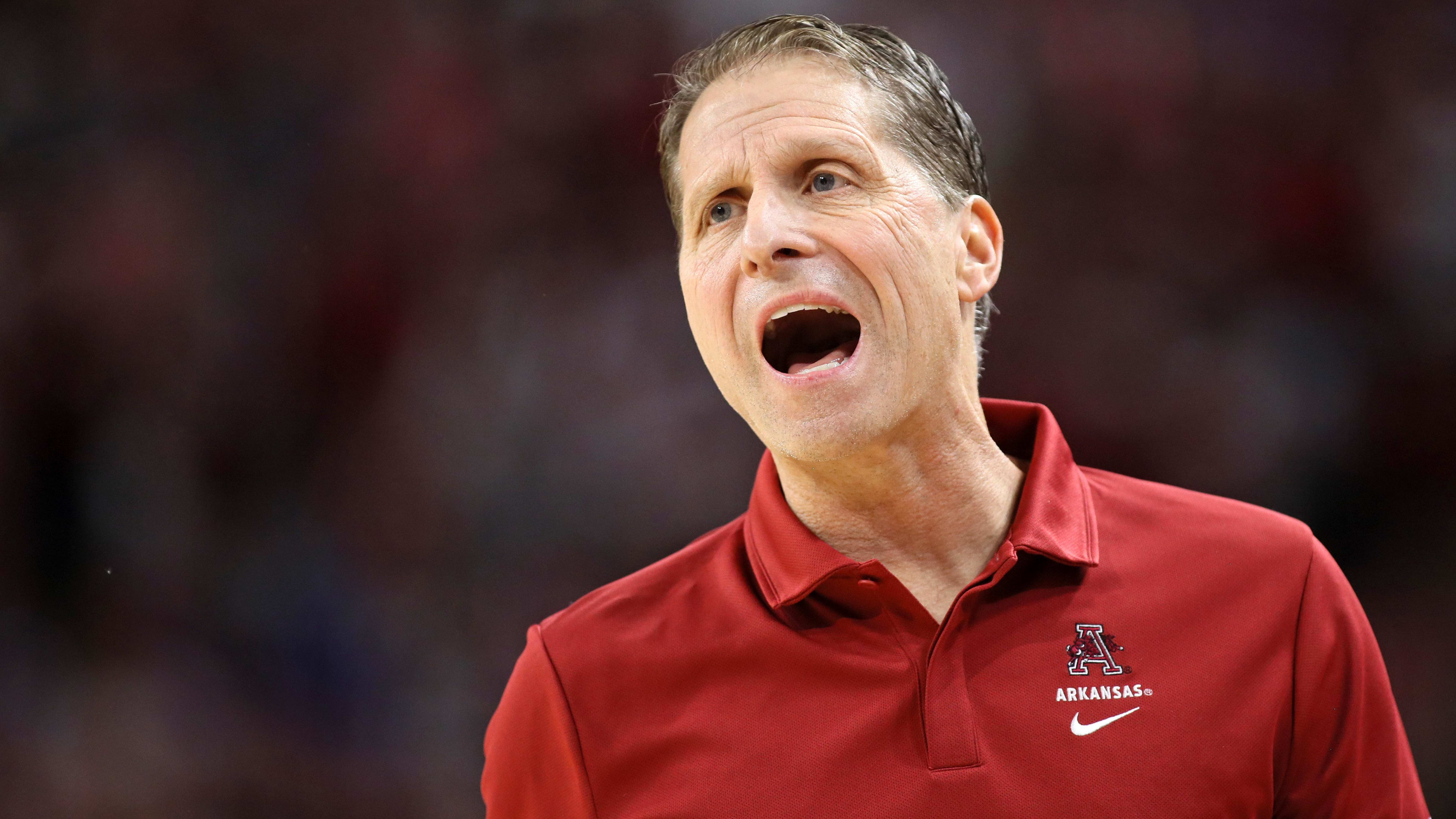 Arkansas coach Eric Musselman calls out instructions to his team.