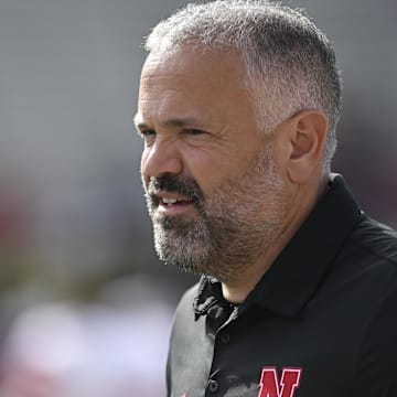 Nebraska Cornhuskers head coach Matt Rhule walks the field before the game against the Maryland Terrapins  at SECU Stadium.