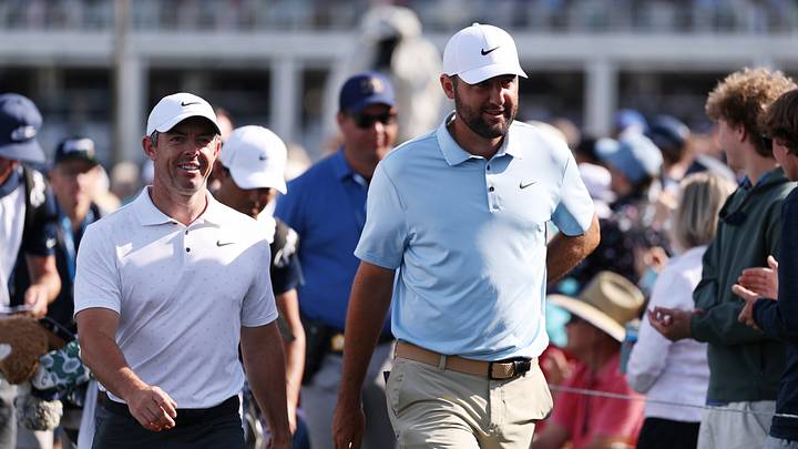 Rory McIlroy and Scottie Scheffler during the second round of the 2025 Players Championship