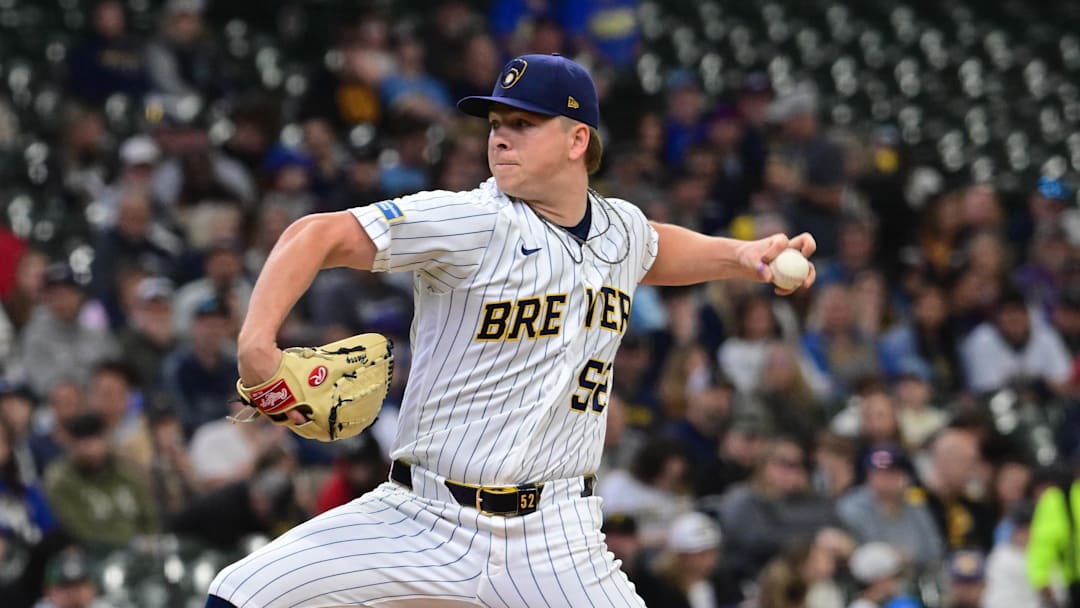 Apr 26, 2026; Milwaukee, Wisconsin, USA; Milwaukee Brewers starting pitcher Kyle Harrison (52) throws a pitch in the first inning against the Pittsburgh Pirates at American Family Field. Mandatory Credit: Benny Sieu-Imagn Images