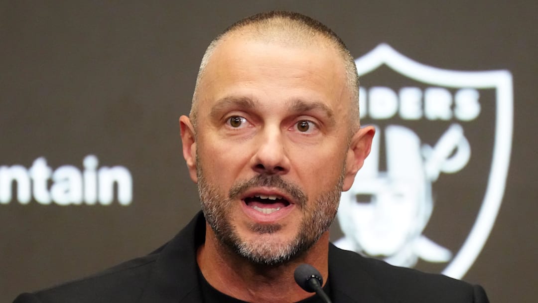 Feb 10, 2026; Henderson, NV, USA;  Las Vegas Raiders general manager John Spytek at press conference at Intermountain Health Performance Center. Mandatory Credit: Kirby Lee-Imagn Images