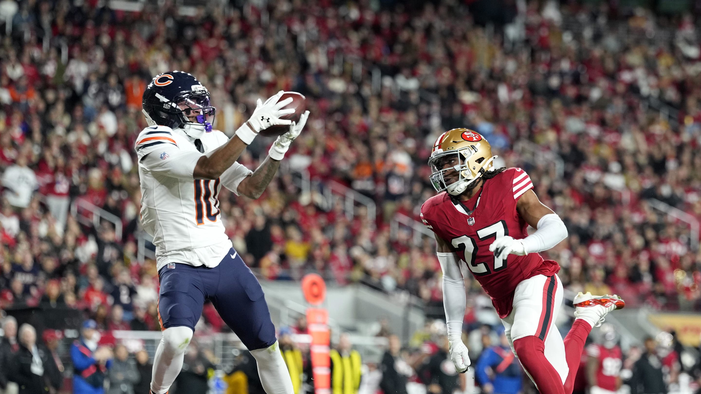 Caleb Williams finding Bears' rookie weapons for long TDs in shootout with 49ers