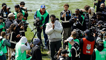 Former Colorado Buffaloes player Shedeur Sanders during his number retirement ceremony before the spring game at Folsom Field. 