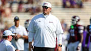 Mississippi State Bulldogs head coach Jeff Lebby looks on before the game against the Alcorn State Braves at Davis Wade Stadium at Scott Field. 