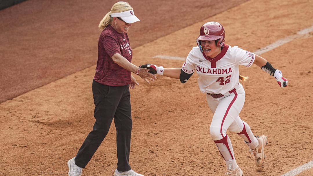 Oklahoma shortstop Gabbie Garcia celebrates after hammering a home run.
