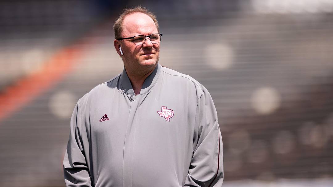 Sep 14, 2024; Gainesville, Florida, USA; Texas A&M Aggies head coach Mike Elko looks on before a game against the Florida Gators at Ben Hill Griffin Stadium. Sep 14, 2024; Gainesville, Florida, USA; Texas A&M Aggies head coach Mike Elko looks on before a game against the Florida Gators at Ben Hill Griffin Stadium.