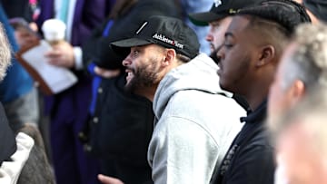 Dallas Cowboys quarterback Dak Prescott listens to head coach Brian Schottenheimer's introductory press conference. 