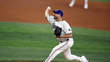 Jul 25, 2024; Arlington, Texas, USA; Texas Rangers pitcher Max Scherzer (31) pitches in the sixth inning against the Chicago White Sox at Globe Life Field. Mandatory Credit: Tim Heitman-Imagn Images