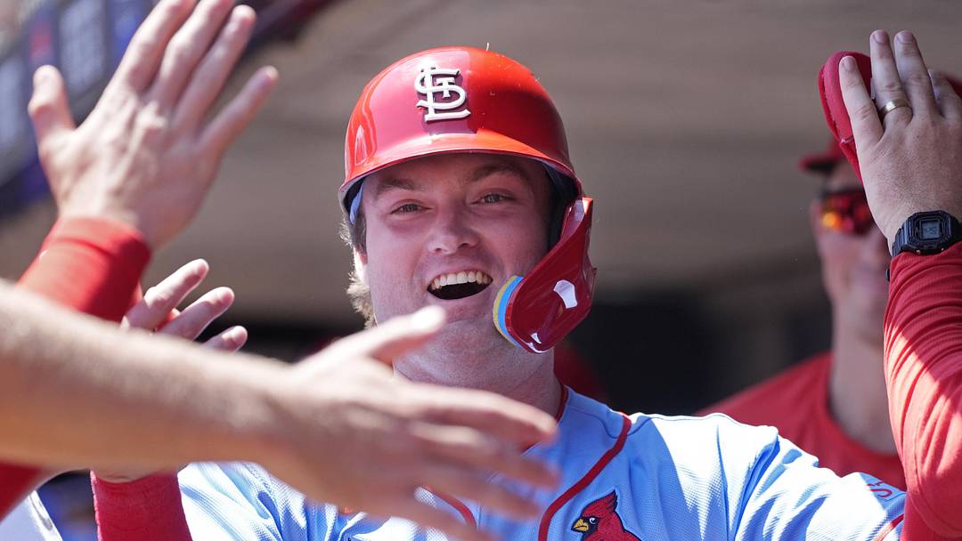 Jun 13, 2026; Minneapolis, Minnesota, USA; St. Louis Cardinals third baseman Blaze Jordan (33) celebrates his run against the Minnesota Twins in the second inning at Target Field. Mandatory Credit: Bruce Kluckhohn-Imagn Images Jun 13, 2026; Minneapolis, Minnesota, USA; St. Louis Cardinals third baseman Blaze Jordan (33) celebrates his run against the Minnesota Twins in the second inning at Target Field. Mandatory Credit: Bruce Kluckhohn-Imagn Images