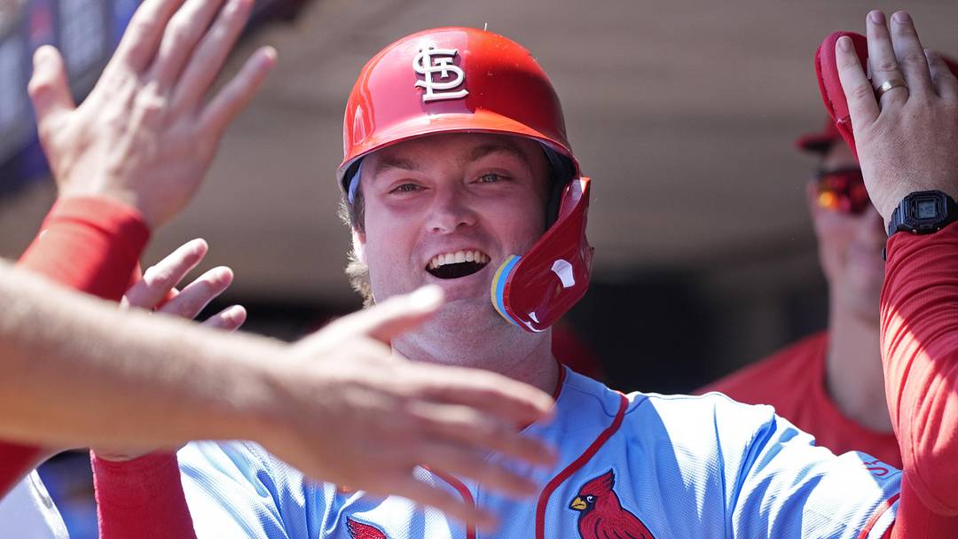 Jun 13, 2026; Minneapolis, Minnesota, USA; St. Louis Cardinals third baseman Blaze Jordan (33) celebrates his run against the Minnesota Twins in the second inning at Target Field. Mandatory Credit: Bruce Kluckhohn-Imagn Images Jun 13, 2026; Minneapolis, Minnesota, USA; St. Louis Cardinals third baseman Blaze Jordan (33) celebrates his run against the Minnesota Twins in the second inning at Target Field. Mandatory Credit: Bruce Kluckhohn-Imagn Images