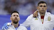 Lionel Messi and Emiliano Martinez representing Argentina against Ecuador
