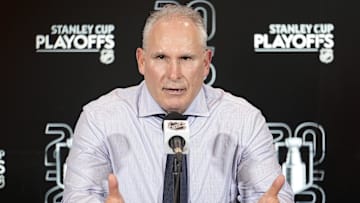 May 5, 2025; Toronto, Ontario, CAN; Toronto Maple Leafs head coach Craig Berube during a post-game press conference following game one in the second round of the 2025 Stanley Cup Playoffs against the Florida Panthers at Scotiabank Arena. Mandatory Credit: John E. Sokolowski-Imagn Images