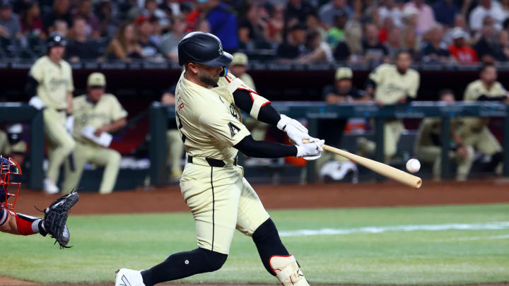 Jul 9, 2024; Phoenix, Arizona, USA; Arizona Diamondbacks first baseman Christian Walker against the Atlanta Braves at Chase Field. Mandatory Credit: Mark J. Rebilas-USA TODAY Sports