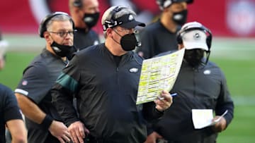 Dec 20, 2020; Glendale, Arizona, USA; Philadelphia Eagles head coach Doug Pederson against the Arizona Cardinals at State Farm Stadium. Mandatory Credit: Mark J. Rebilas-Imagn Images