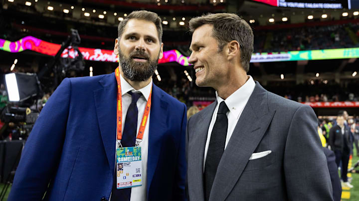 Sebastian Vollmer with Fox Sports announcer Tom Brady before Super Bowl LIX with Philadelphia Eagles and Kansas City Chiefs Sebastian Vollmer with Fox Sports announcer Tom Brady before Super Bowl LIX with Philadelphia Eagles and Kansas City Chiefs