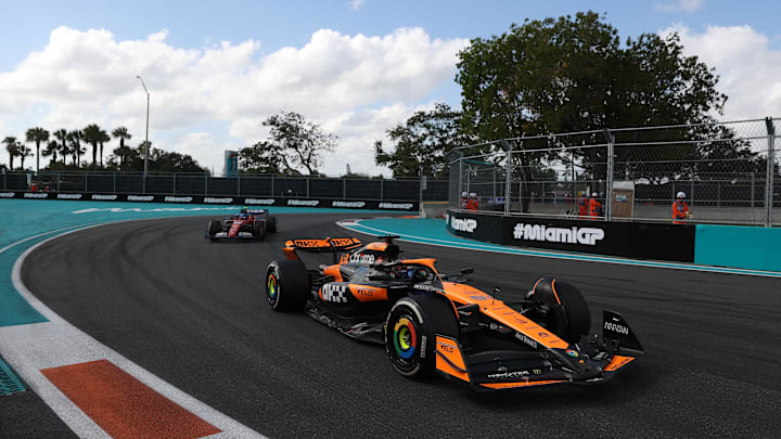 May 5, 2024; Miami Gardens, Florida, USA; McLaren driver Oscar Piastri (81) during the Miami Grand Prix at Miami International Autodrome.