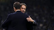 Simone Inzaghi (R), head coach of FC Internazionale, hugs...