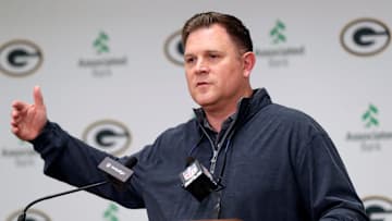 Green Bay Packers general manager Brian Gutekunst speaks to media after trading quarterback Aaron Rodgers to the New York Jets on April 25, 2023, at Lambeau Field in Green Bay, Wis.

Gpg Gutekunstpresser 042623 Sk25