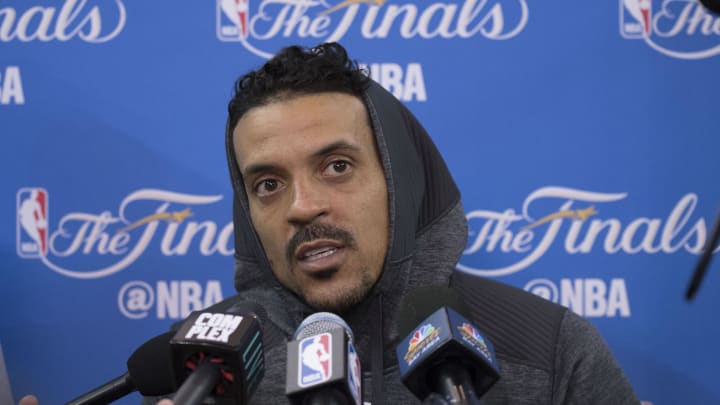 May 31, 2017; Oakland, CA, USA; Golden State Warriors forward Matt Barnes (22) addresses the media during the NBA Finals media day at Oracle Arena. Mandatory Credit: Kyle Terada-USA TODAY Sports