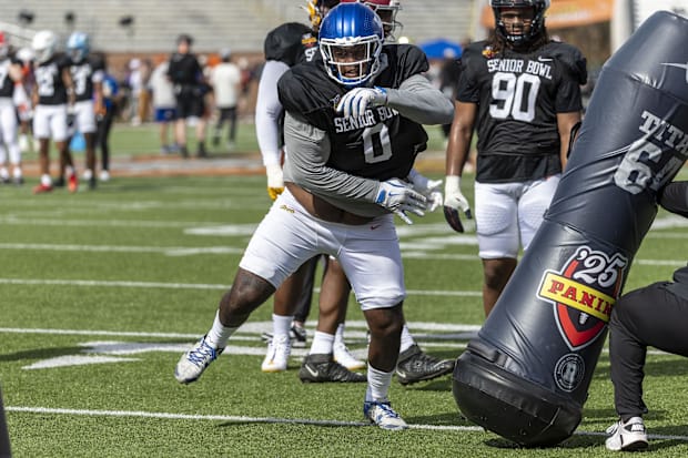 American team defensive lineman Deone Walker of Kentucky works through drills during Senior Bowl practice.