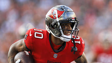 Tampa Bay Buccaneers wide receiver Trey Palmer runs with the ball against the Cincinnati Bengals.