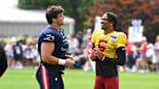 Will Campbell and the Patriots practiced with Jayden Daniels and the Commanders on Wednesday.