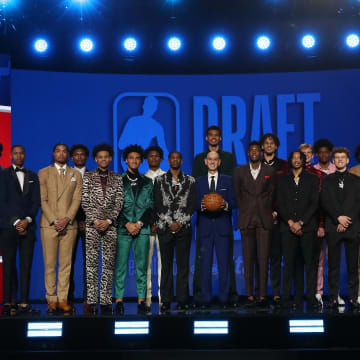Jun 22, 2023; Brooklyn, NY, USA; NBA commissioner Adam Silver poses for photos with the 2023 NBA draft class before the first round of the 2023 NBA Draft at Barclays Arena. Mandatory Credit: Wendell Cruz-USA TODAY Sports