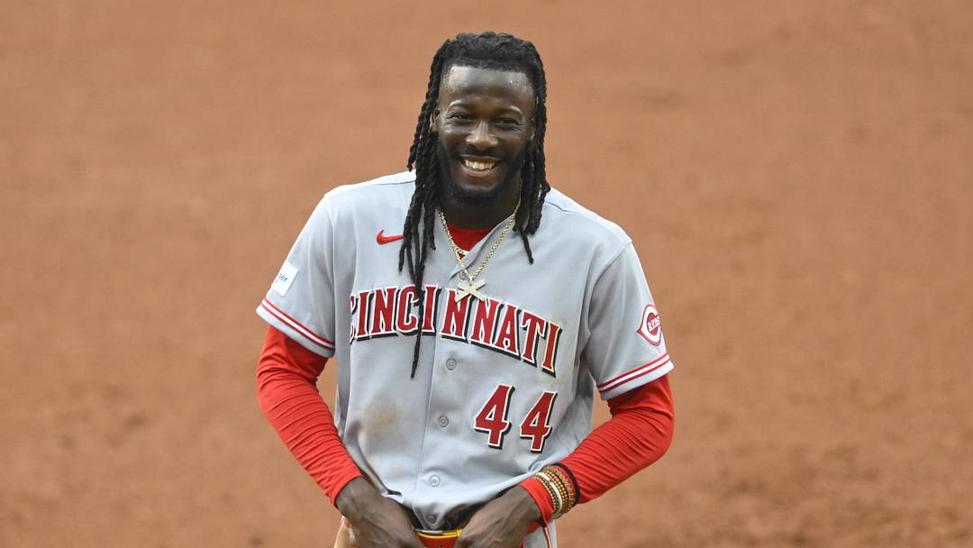 May 16, 2026; Cleveland, Ohio, USA; Cincinnati Reds shortstop Elly De La Cruz (44) stands on the field in the third inning against the Cleveland Guardians at Progressive Field. Mandatory Credit: David Richard-Imagn Images May 16, 2026; Cleveland, Ohio, USA; Cincinnati Reds shortstop Elly De La Cruz (44) stands on the field in the third inning against the Cleveland Guardians at Progressive Field. Mandatory Credit: David Richard-Imagn Images