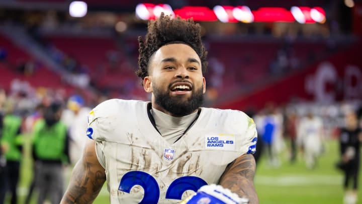 Nov 26, 2023; Glendale, Arizona, USA; Los Angeles Rams running back Kyren Williams (23) against the Arizona Cardinals at State Farm Stadium. 