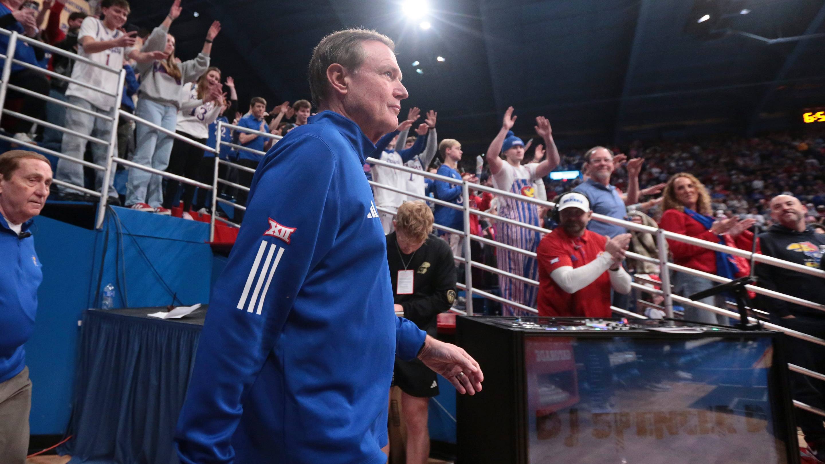 Kansas Jayhawks head coach Bill Self walks out before taking on Baylor Bears for the game inside Allen Fieldhouse on Jan. 16, 2026. | USA TODAY Network via Reuters Connect
