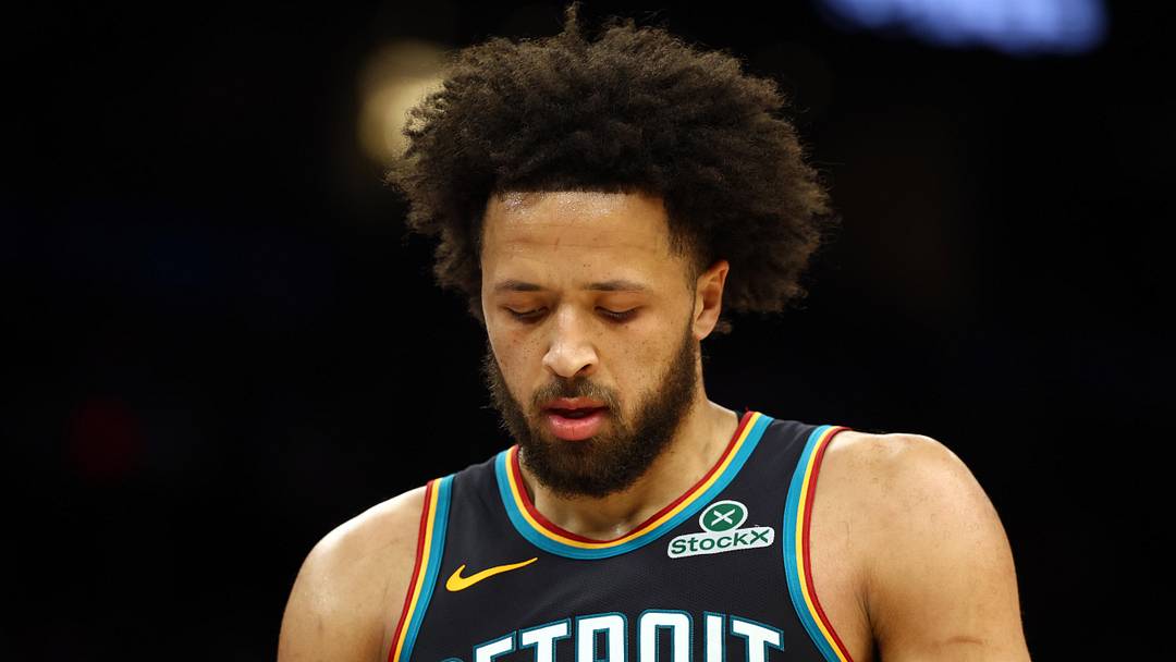 Jan 29, 2026; Phoenix, Arizona, USA; Detroit Pistons guard Cade Cunningham (2) reacts against the Phoenix Suns in the first half at Mortgage Matchup Center. Mandatory Credit: Mark J. Rebilas-Imagn Images