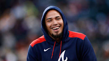 Apr 28, 2025; Denver, Colorado, USA; Atlanta Braves shortstop Orlando Arcia (11) in the fourth inning against the Colorado Rockies at Coors Field. Mandatory Credit: Isaiah J. Downing-Imagn Images