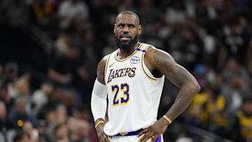 Nov 15, 2024; San Antonio, Texas, USA; Los Angeles Lakers forward LeBron James (23) during the second half against the San Antonio Spurs at Frost Bank Center. 