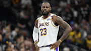 Nov 15, 2024; San Antonio, Texas, USA; Los Angeles Lakers forward LeBron James (23) during the second half against the San Antonio Spurs at Frost Bank Center. Mandatory Credit: Scott Wachter-Imagn Images