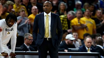 Mar 20, 2025; Wichita, KS, USA; Missouri Tigers head coach Dennis Gates in the first half of a first round men’s NCAA Tournament game against the Drake Bulldogs at Intrust Bank Arena. Mandatory Credit: Nick Tre. Smith-Imagn Images